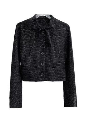 Classic Black Tweed Bow-Accent Jacket